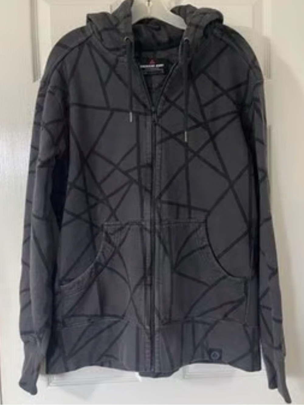 Men's Black Geometric Relaxed Classic Full Zip-Up Hoodie Jacket American Giant